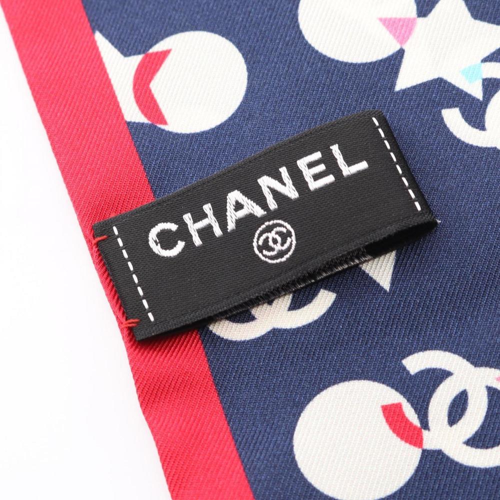 CHANEL Coco Mark Silk Scarf for Women, Navy/Multicolor - Picture 2 of 5